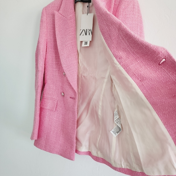Zara Pink Double Breasted Textured Blazer Jacket  Size XS - Picture 7 of 14